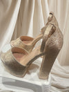 OPEN TOE GOLD HIGH HEELED PAGEANT SHOES