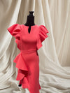 PEACH RUFFLED LONG DRESS WITH SIDE SLIT