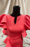 PEACH RUFFLED LONG DRESS WITH SIDE SLIT